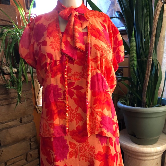 Bob Mackie Floral Print Silk Dress - Picture 2 of 8